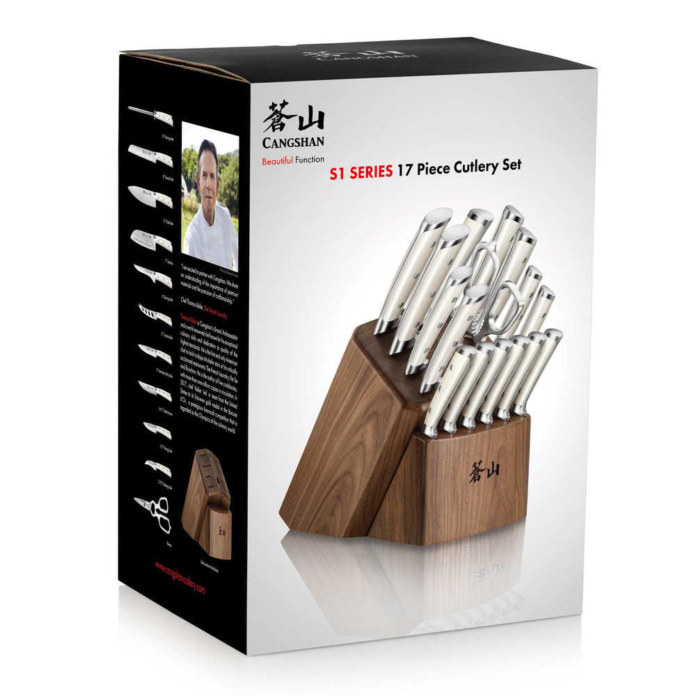 
                  
                    Load image into Gallery viewer, S1 Series 17-Piece Knife Block Set, Forged German Steel, Walnut Block, 1024777
                  
                