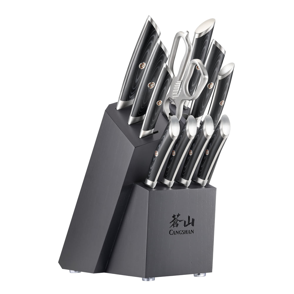 
                  
                    Load image into Gallery viewer, KURO Series 12-Piece Knife Block Set, High Carbon X-7 Damascus Steel, 504340
                  
                
