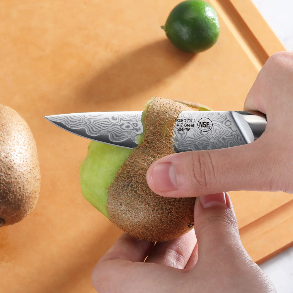 
                  
                    Load image into Gallery viewer, KURO Series 3.5-inch Paring Knife with Sheath, High-Carbon X-7 Damascus Steel, 504296
                  
                