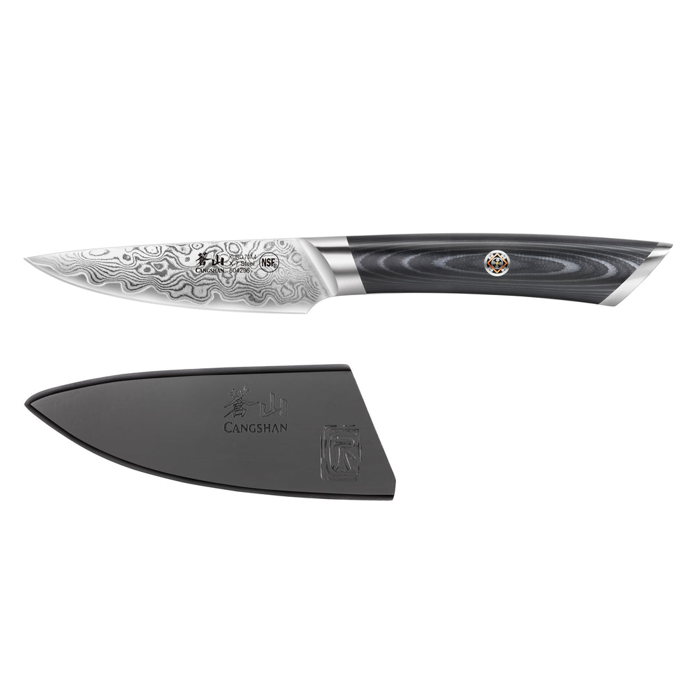 
                  
                    Load image into Gallery viewer, KURO Series 3.5-inch Paring Knife with Sheath, High-Carbon X-7 Damascus Steel, 504296
                  
                