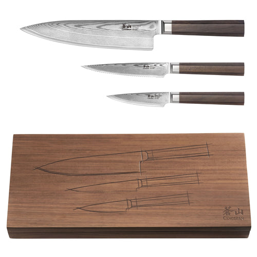 MAYA Series 3-Piece Starter Knife Set with Walnut Wood Box, X-7 Damascus Steel, 503787