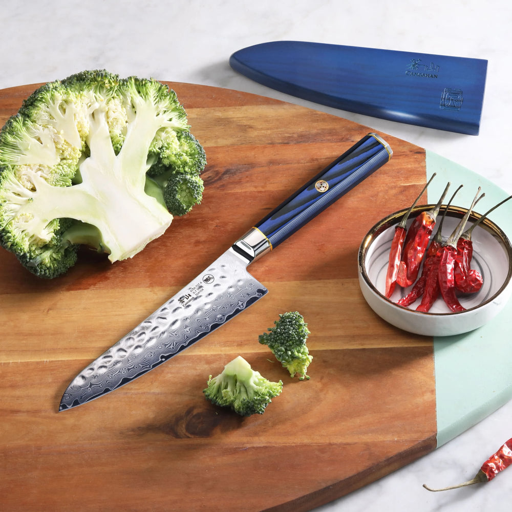 
                  
                    Load image into Gallery viewer, KITA Series 5.5-Inch Prep Utility Knife with Sheath, X-7 Damascus Steel, 504104
                  
                