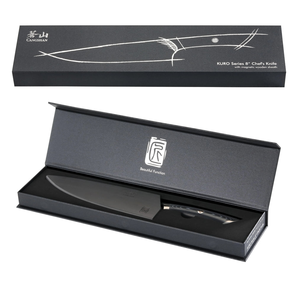 
                  
                    Load image into Gallery viewer, KURO Series 8-inch Chef&amp;#39;s Knife with Sheath, High Carbon X-7 Damascus Steel, 504258
                  
                