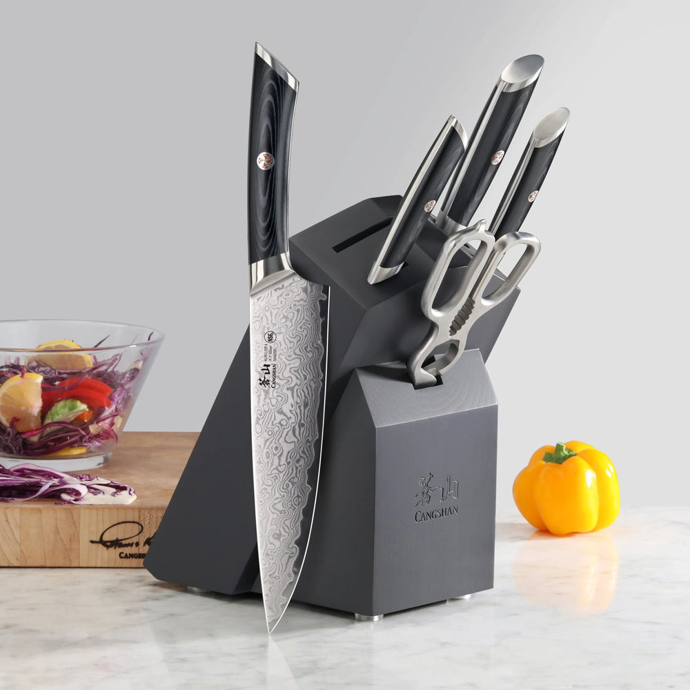 
                  
                    Load image into Gallery viewer, KURO Series 6-Piece Knife Block Set, High Carbon X-7 Damascus Steel, 504333
                  
                