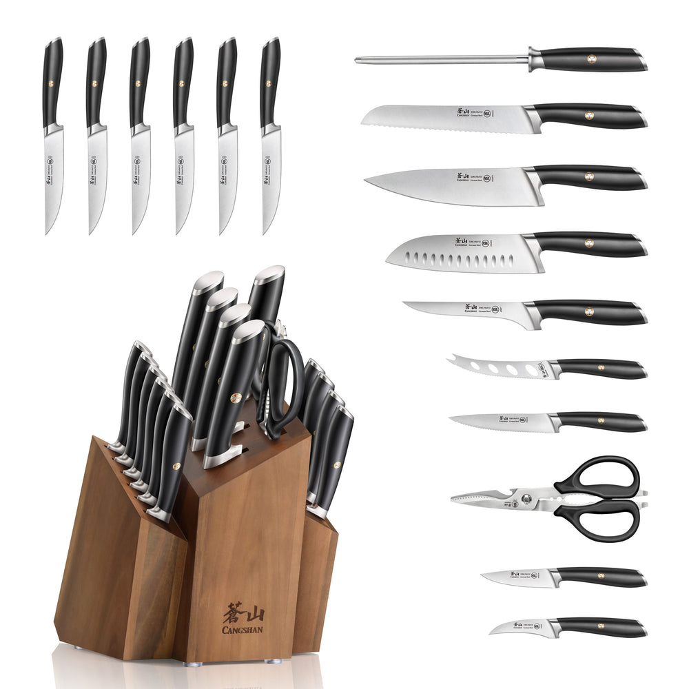 
                  
                    Load image into Gallery viewer, L&amp;amp;L1 Series 17-Piece SHAN Knife Block Set, Forged German Steel, Black, 1026788
                  
                
