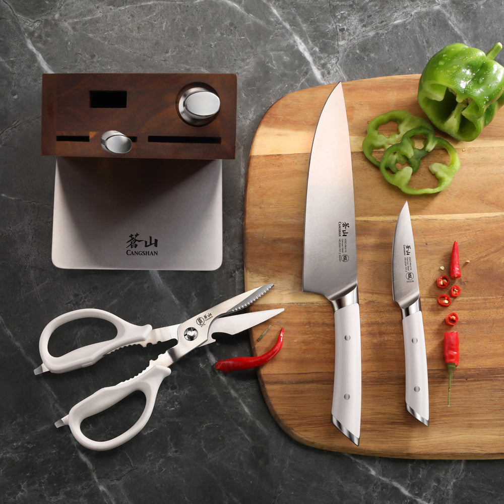 
                  
                    Load image into Gallery viewer, HELENA Series 6-Piece Knife Block Set, Forged German Steel, HUA Acacia Block
                  
                