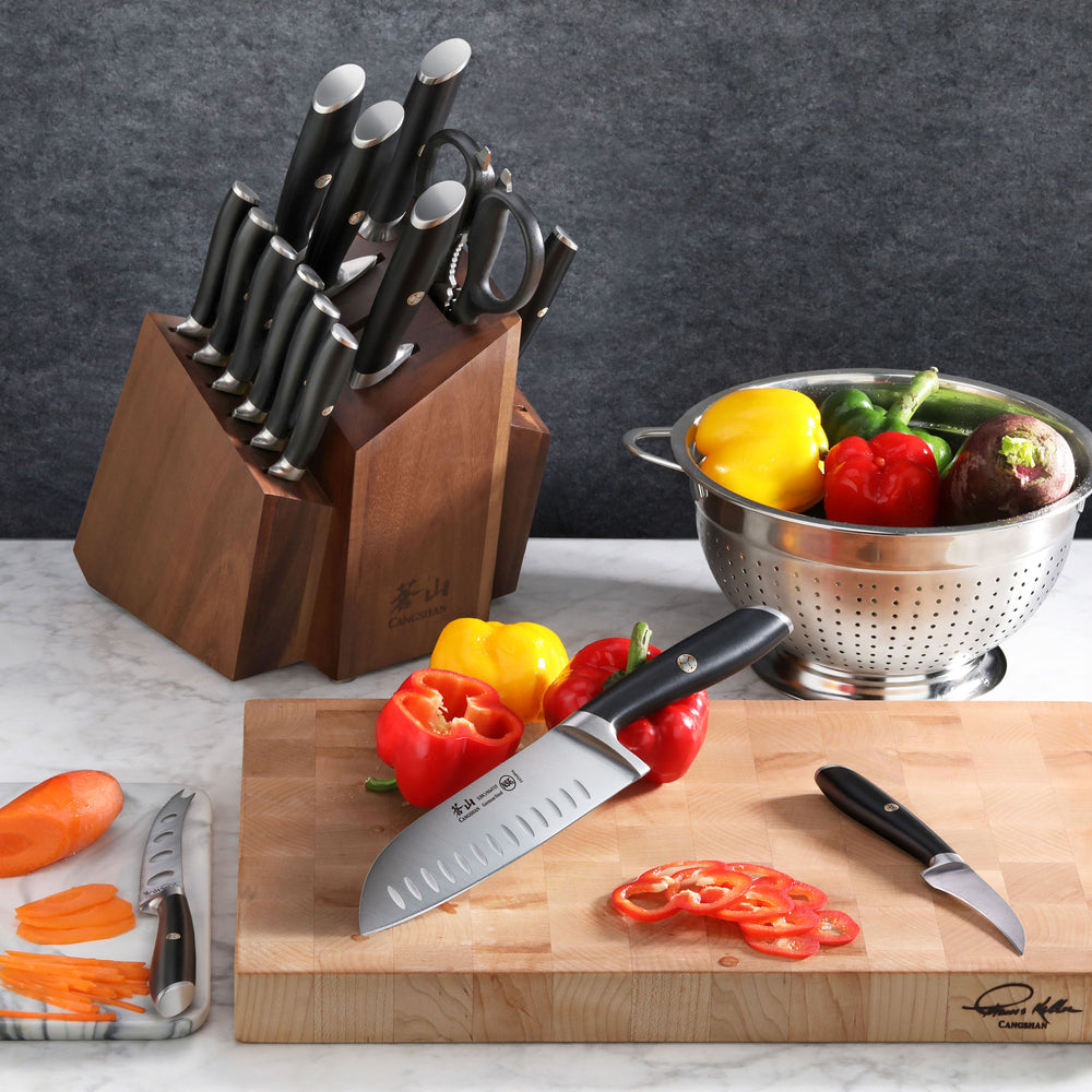 
                  
                    Load image into Gallery viewer, L&amp;amp;L1 Series 17-Piece SHAN Knife Block Set, Forged German Steel, Black, 1026788
                  
                