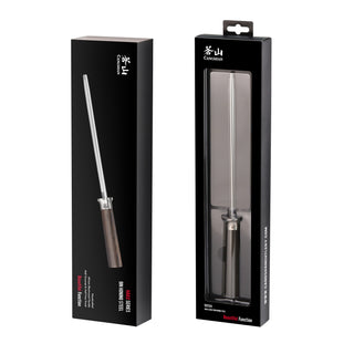
                    
                      HAKU Series 9-inch honing steel with African Blackwood handle in black retail packaging.
                    
                  